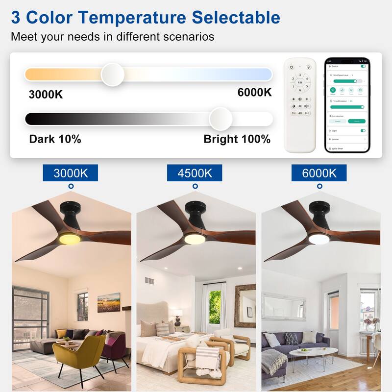 Ceiling Fans with Lights and APP: Flush Mount Low Profile Ceiling Fan for Bedroom - Dimmable Indoor Outdoor Fan