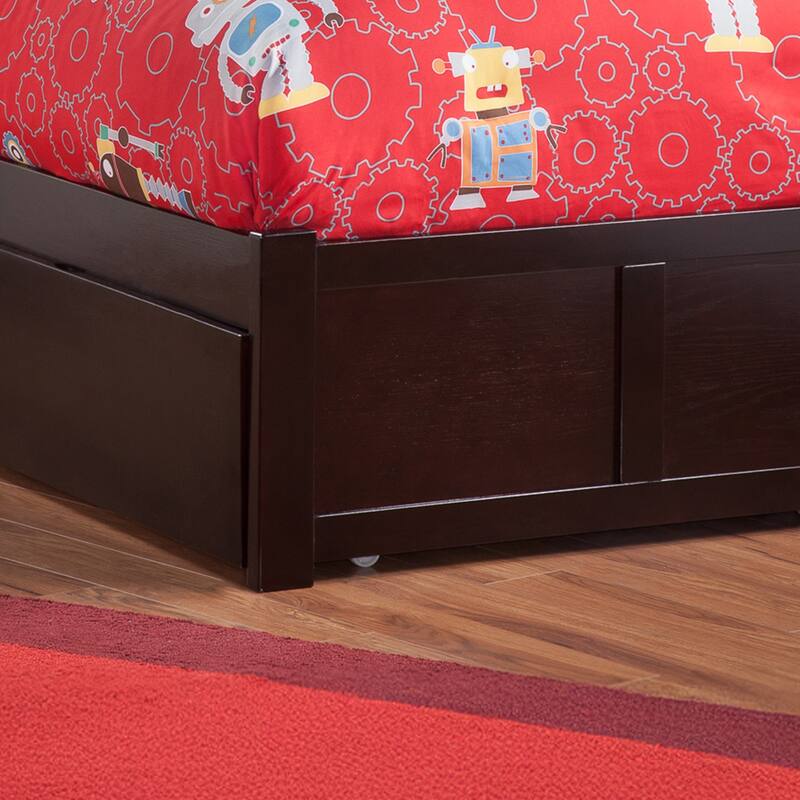 Madison Twin XL Solid Wood Platform Bed with Footboard & Twin XL Trundle in Espresso