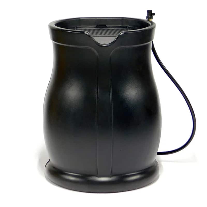 FCMP Outdoor Catalina 45 Gallon Water Catcher Rain Barrel w/ Flat Back, Black - 20