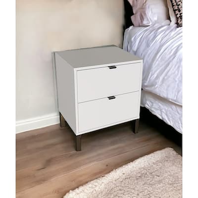 HomeRoots 24" White Two Drawer Faux Wood Nightstand