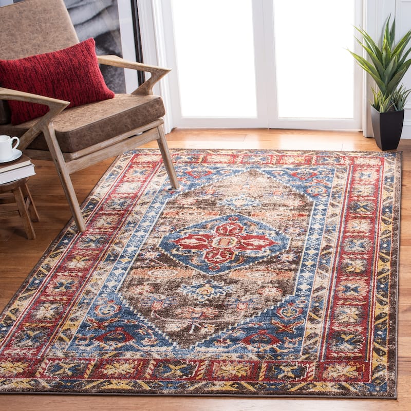 SAFAVIEH Bijar Bertineke Traditional Oriental Distressed Rug - 4' x 6' - Brown/Royal
