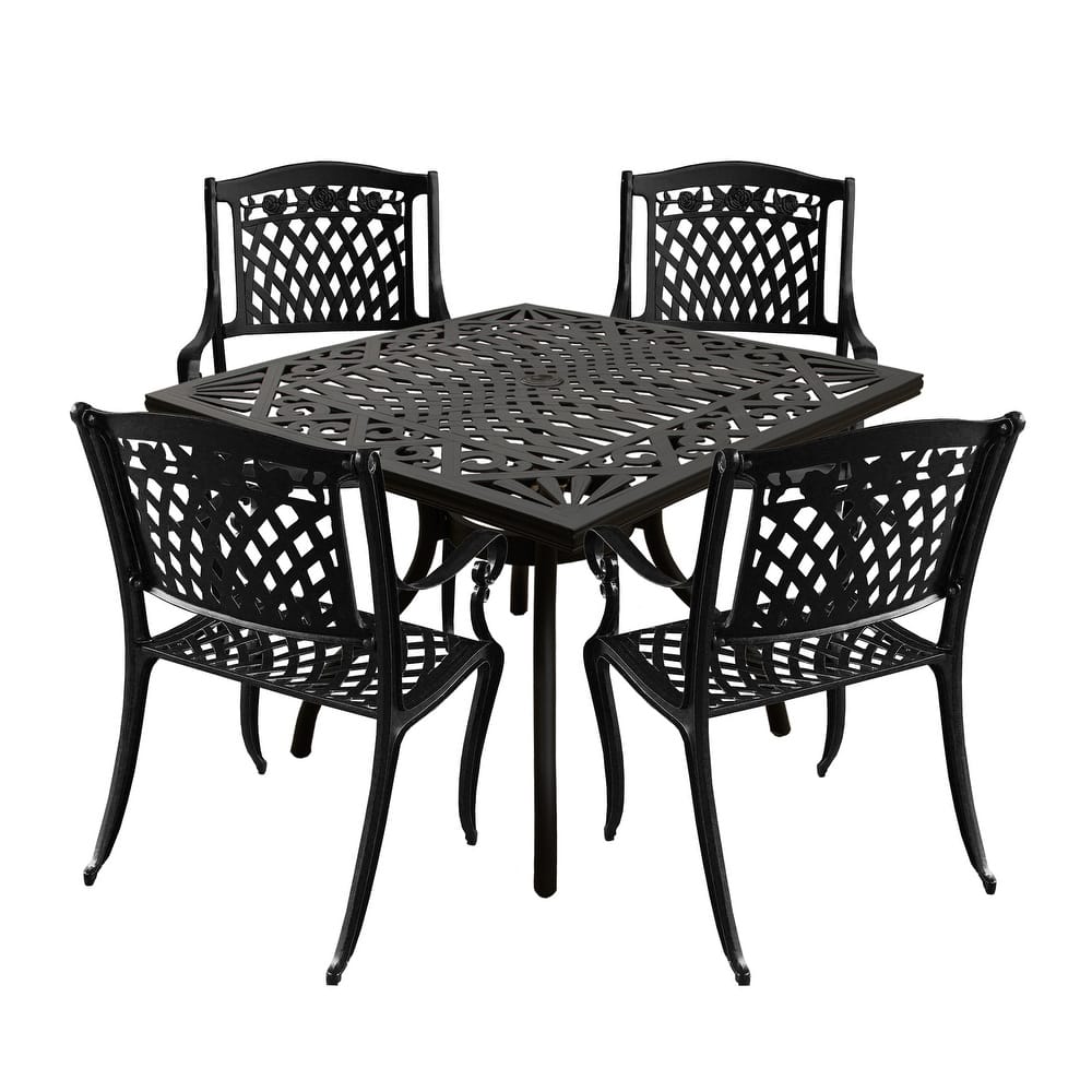 Modern Ornate Outdoor Mesh Aluminum 37-in Square Patio Dining Set with Four Chairs