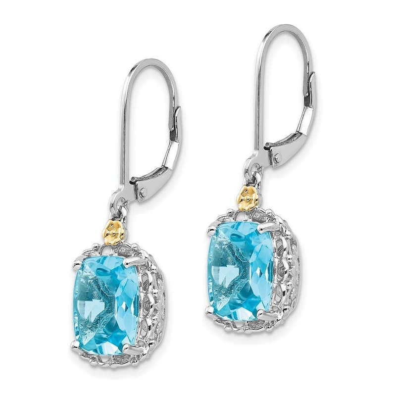 Curata 925 Sterling Silver With 14k Cushion Blue Topaz Leverback Earrings 32x10mm