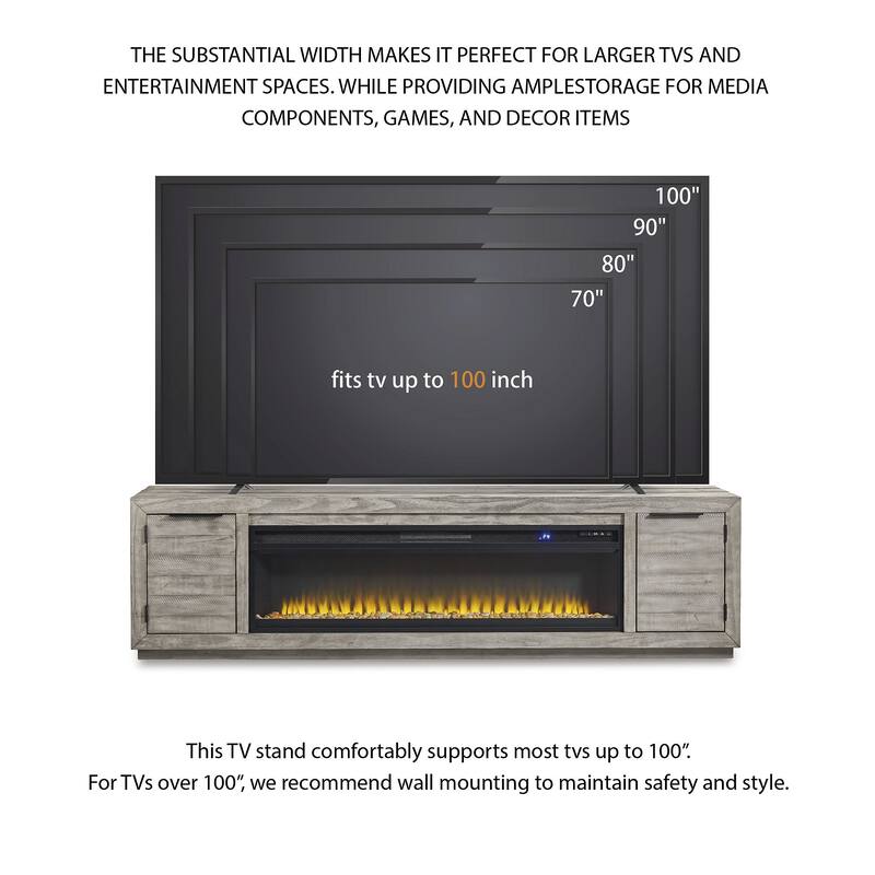 Signature Design by Ashley Krystanza 92" TV Stand for TVs up to 105" with Electric Fireplace - 92"W x 18"D x 25"H