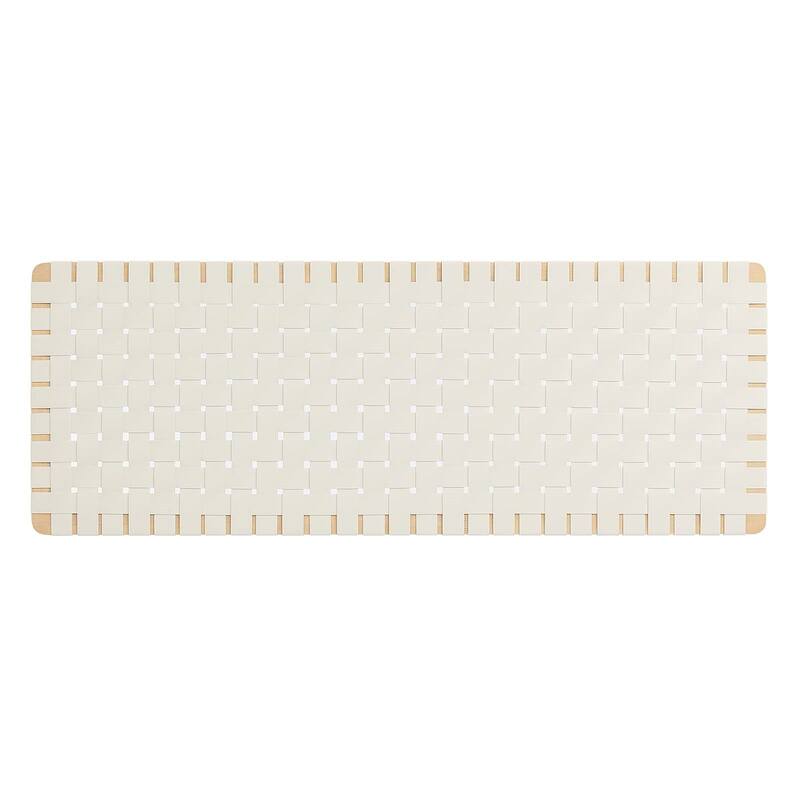 Ditmas Solid Wooden Off-White Leather Basket Weaved Floating Queen Size Headboard