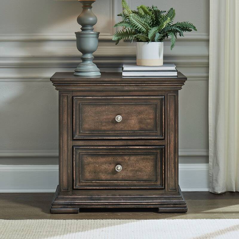 Big Valley Brownstone Distressed 2 Drawer Night Stand Charging Station - 2-drawer