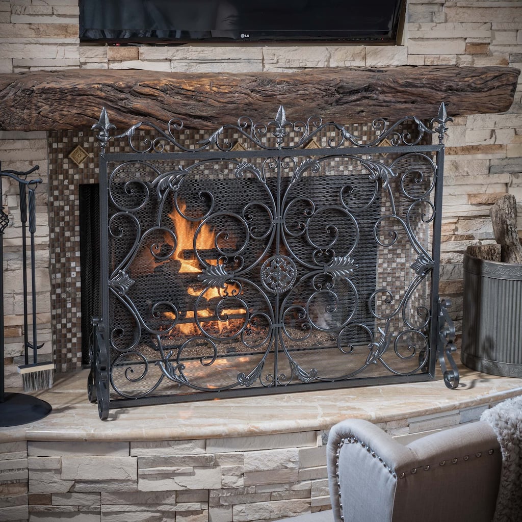 Wrought Iron Fireplace Screen, Black Finish