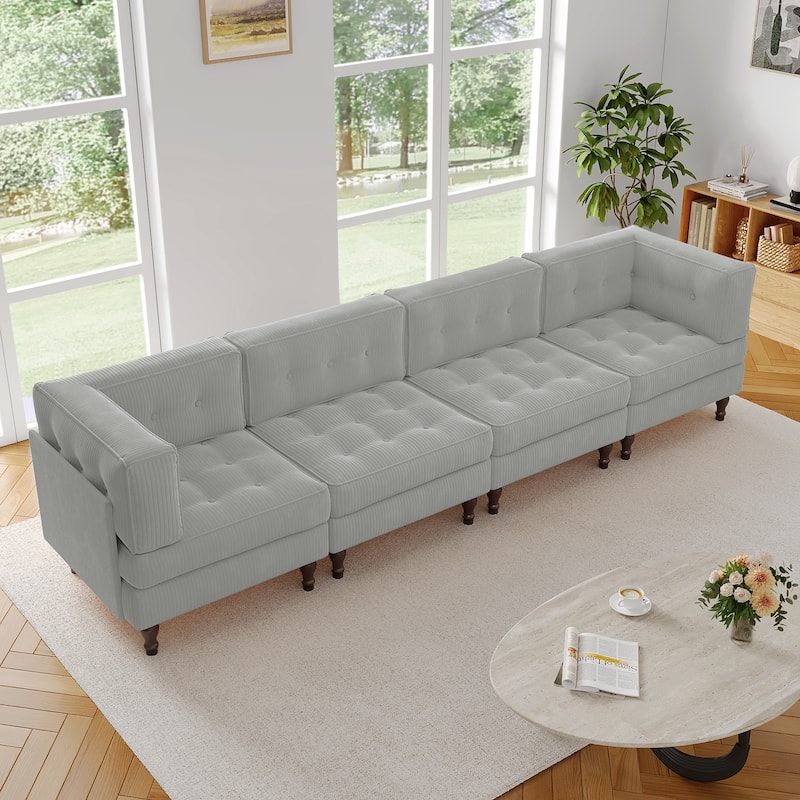 UIXE 4-Piece Corduroy Upholstered Modular Sectional Sofa for Living Room