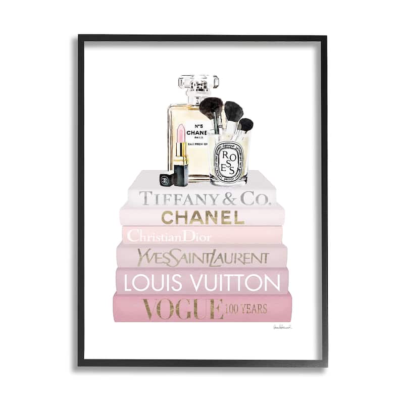 Stupell Deluxe Fragrance and Cosmetics Glam Pink Bookstack Framed Wall Art