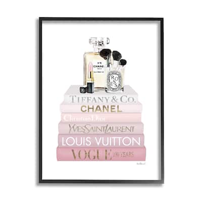 Stupell Deluxe Fragrance and Cosmetics Glam Pink Bookstack Framed Wall Art