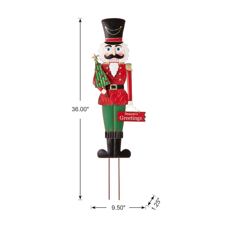 Glitzhome 36"H Christmas Metal Penguin Nutcracker Yardstake Standing Sign Wall Decor