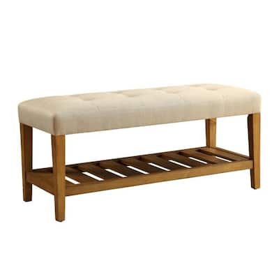 Wooden Bench, Beige & Oak - 18 H x 16 W x 40 L