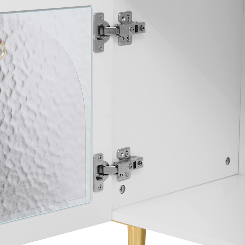 78.8" Modern Glass-Accent TV Stand - 4 Drawers and 2 Glass Cabinets, 6 Metal Legs and Cable Management