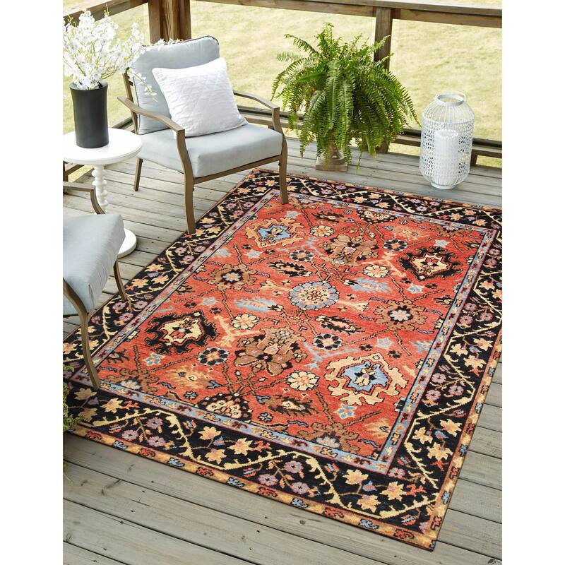 Rust and Navy Hand Knotted Wool Traditional Knot Rug by EORC | Elegant - 8'6 x 11'6 - 8'6 x 11'6 - RUST / NAVY