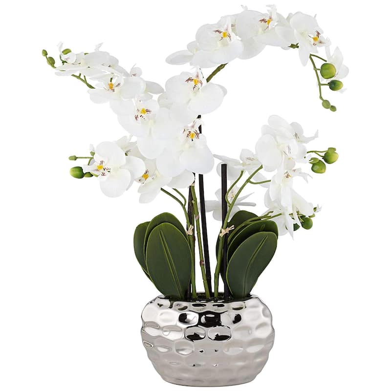 Artificial Orchid Phalaenopsis Plant Including Metallic Vase, 24" - Silver