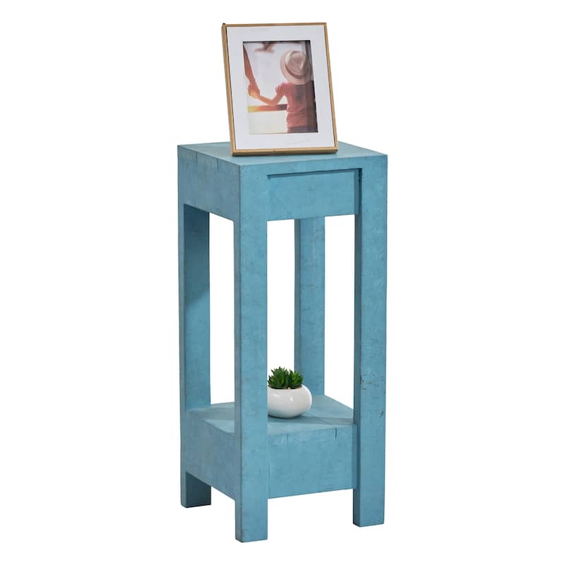 Modern Classic Blue/Grey Square Wooden Light End Table, Side Table