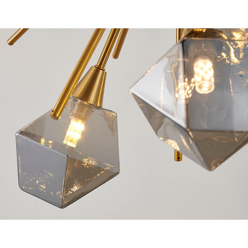 12-Light Gold Metal Chandelier With Smoke Glass Shades