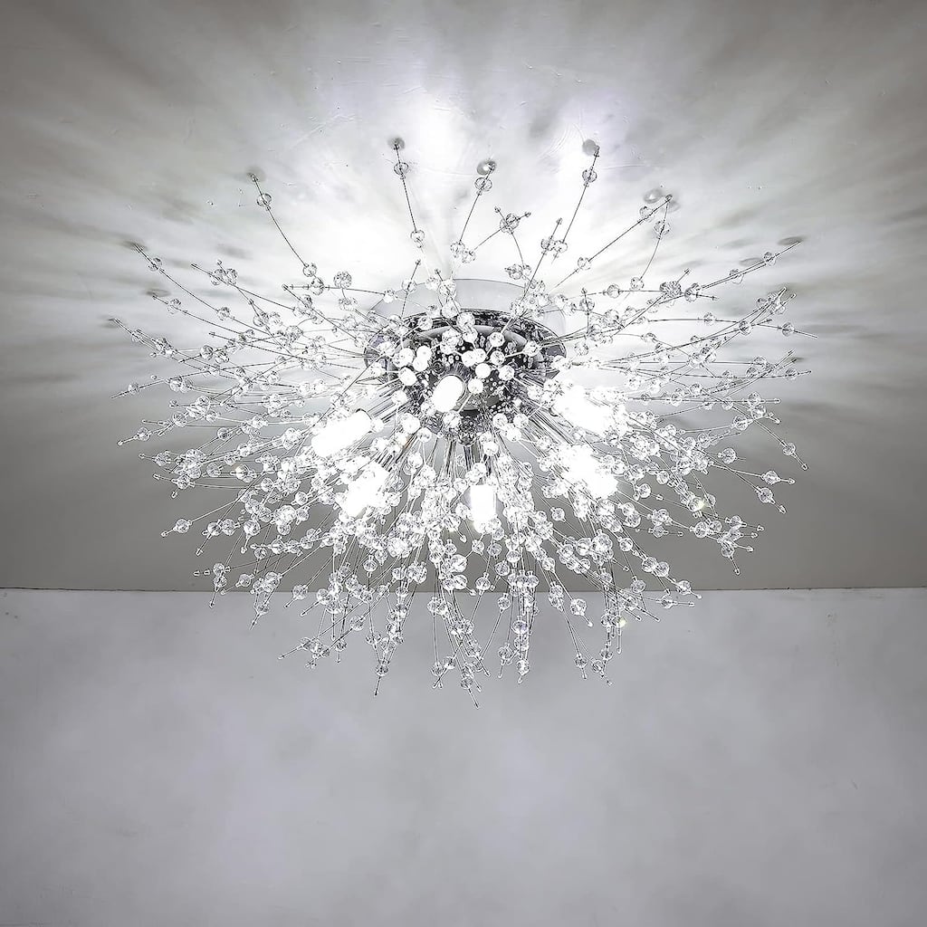 Crystal Flush Mount Ceiling Light,Modern Sputnik Firework Close to Ceiling Lamp,LED Ceiling Light Fixtures for Bedroom