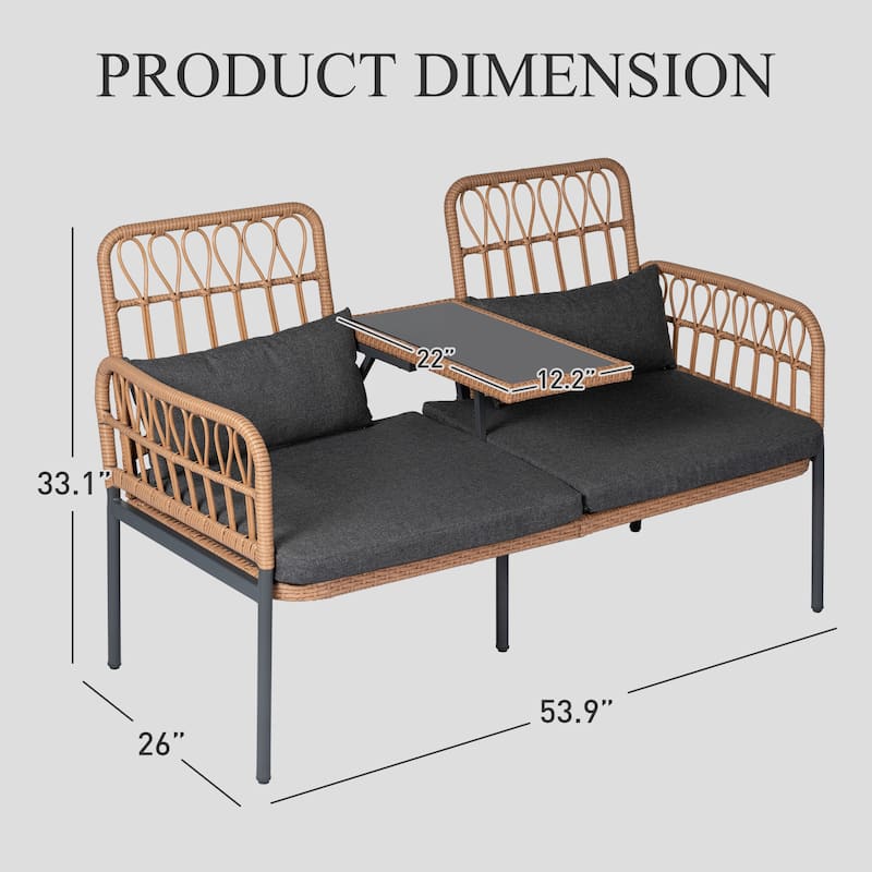 Outdoor Woven Rattan Loveseat Conversation Furniture Set with Cushions