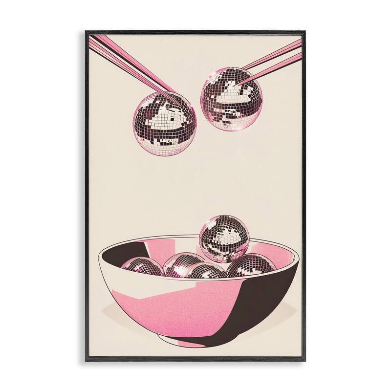 Stupell Disco Bowl Meal with Chopsticks Framed Giclee Art Design By Arlington Prints - 12 x 18 - Black