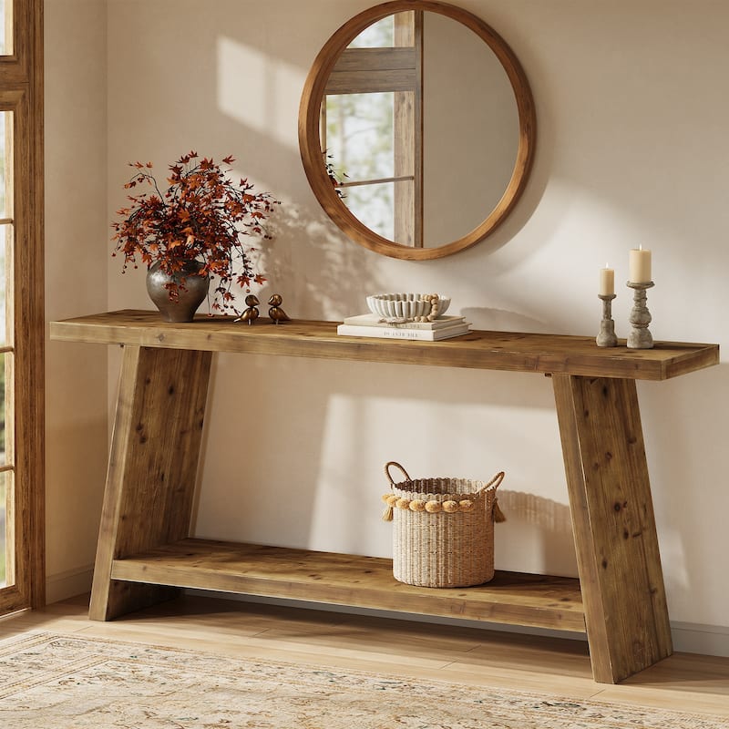 Solid Wood Entryway Console Table with 2-tier Storage - Wood - Brown