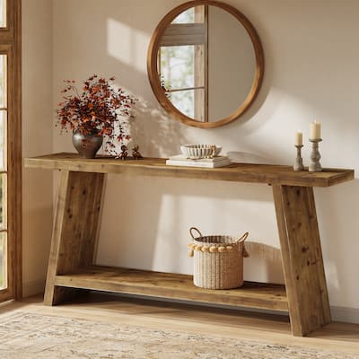 Solid Wood Entryway Console Table with 2-tier Storage
