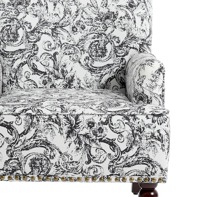 Linen Accent Chairs Nailhead Trim Armchairs with Wooden Legs