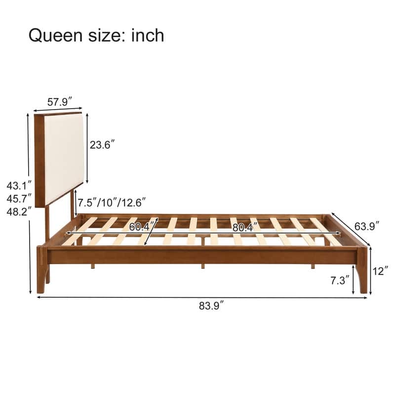 Solid Dry Bamboo Wood 12 Inch Platform Bed, with Bamboo Frame Upholstered Adjustable Headboard
