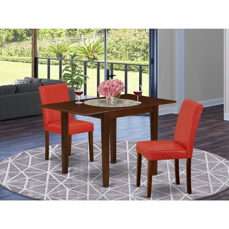 3-Piece Mahogany Finish Solid Wood Top Dining Table Set