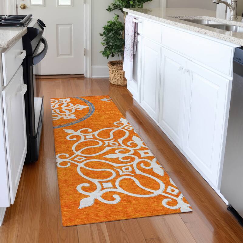 Premium Washable Super Soft Transitional Scroll Mayfield Rug - Orange - 2'3" x 7'6"