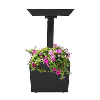 Modern Square Cast Aluminum Metal 35-in Bird Bath and Planter Vase Combo