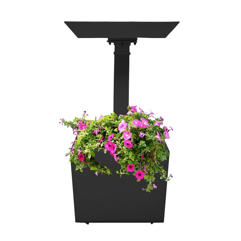 Modern Square Cast Aluminum Metal 35-in Bird Bath and Planter Vase Combo