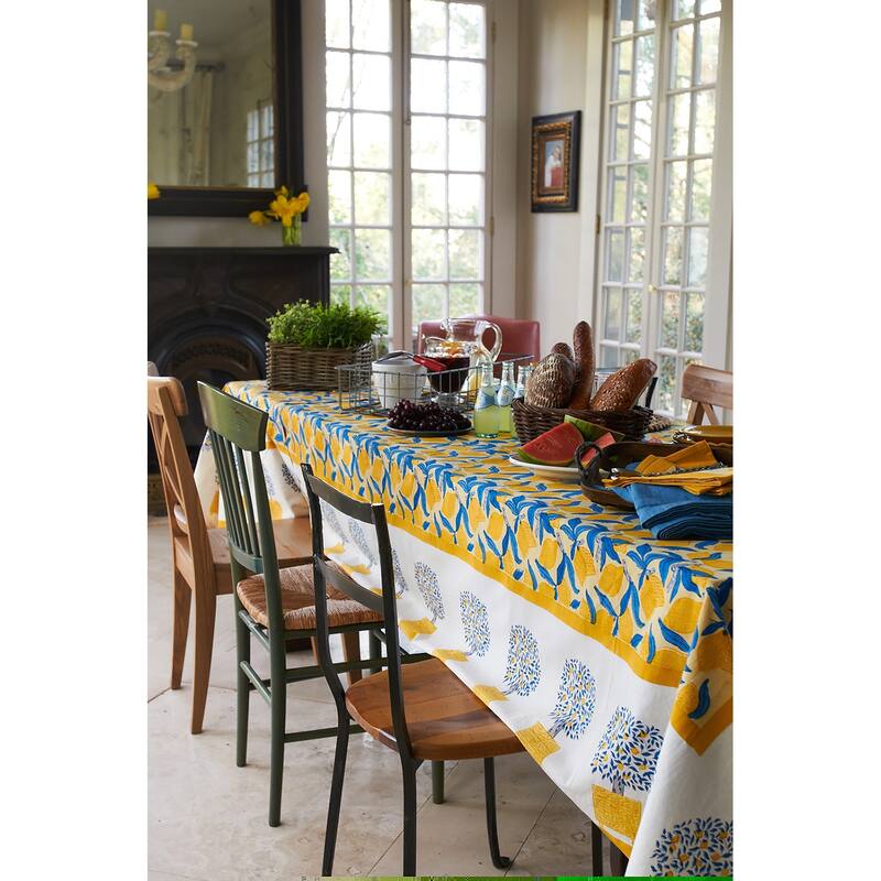 Couleur Nature Lemon Tree Tablecloth - Blue/Yellow - 71" x 142"