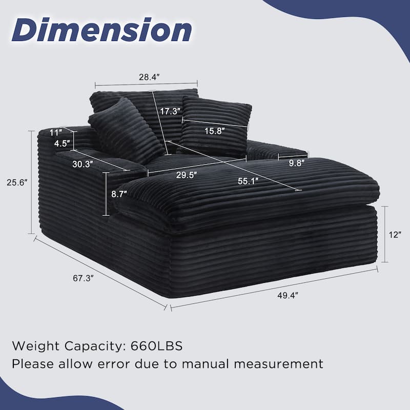 67" Upholstered Chaise Lounge Chair Sleeper Sofa Bed with Pillows, No Assembly Required