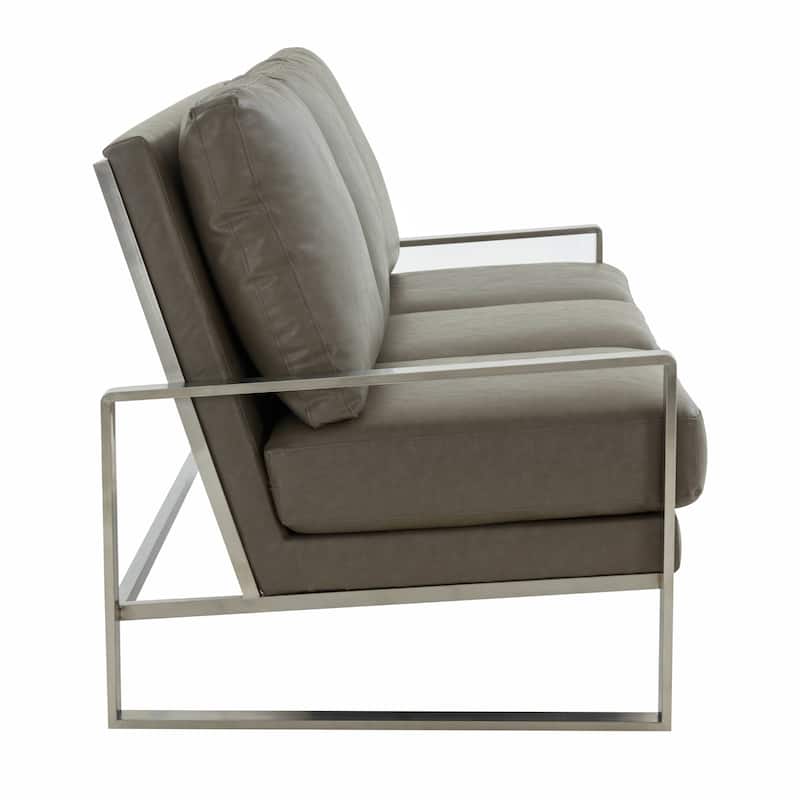Leisuremod Jefferson Modern Design Faux Leather Sofa With Silver Frame - 77.1