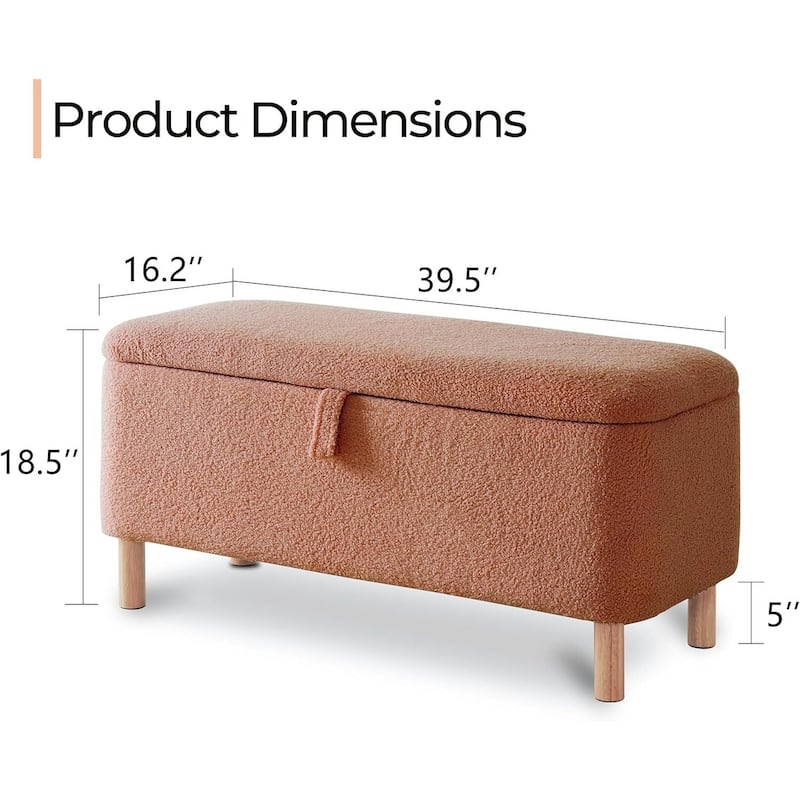 39.5" Off White Boucle Storage Ottoman Bench Sherpa Storage Bench Ottoman Foot Rest End of Bed for Living Room Bedroom,Wood Leg