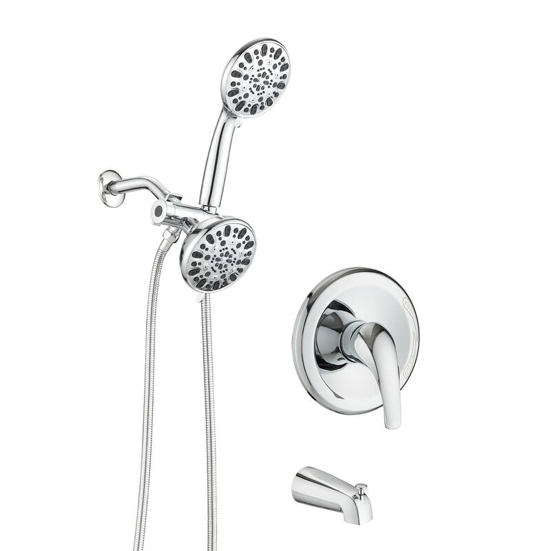 Shower System with Tub Spout Rain Shower Tub Set, High Pressure Dual 2 in 1 Shower Combo Faucet with Valve - Chrome