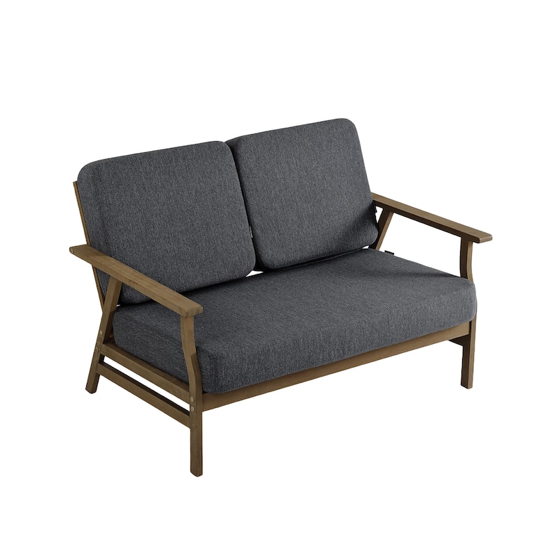 Teak Frame Outdoor Loveseat Daybed with Water-Resistant Cushions.