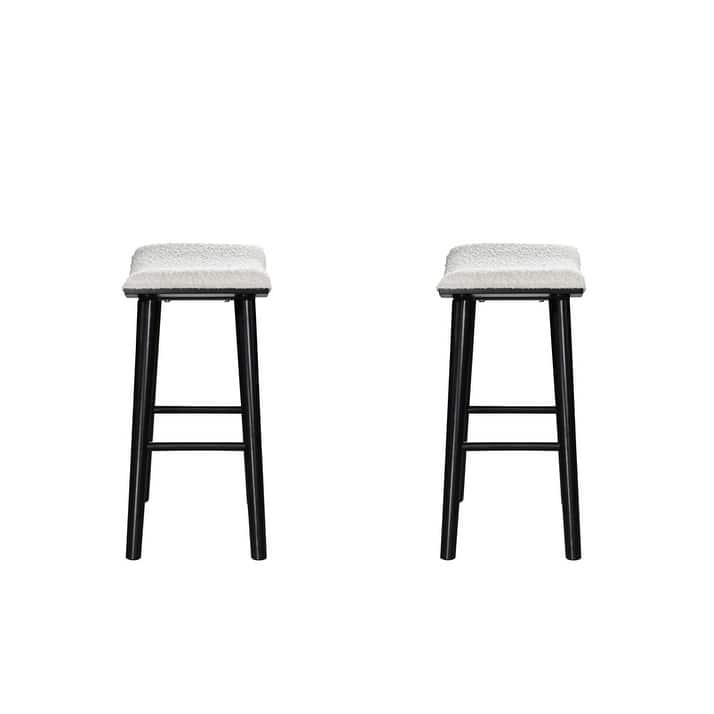 LuXeo Luna Backless Wood Saddle Counterstool/Barstool with Boucle Fabric Seat (Set of 2)