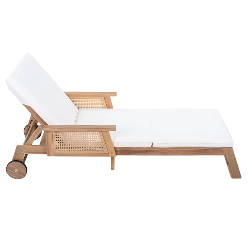 Christopher Knight Home - Aris Outdoor Acacia Wood Adjustable Chaise Lounge Set with 18" Square Slatted Side Table