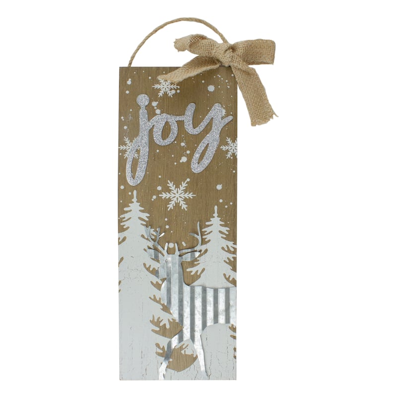 12.5" White Trees and Snow with Metal Deer and Joy Wooden Christmas Wall Decor