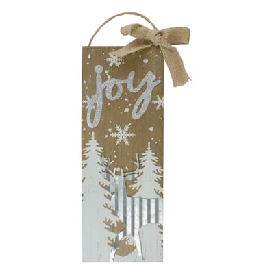 12.5" White Trees and Snow with Metal Deer and Joy Wooden Christmas Wall Decor