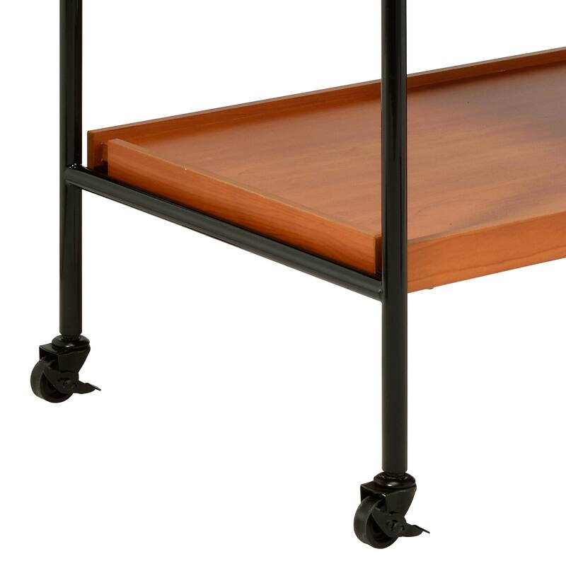 Honey Oak and Black Serving cart with Stemware Rack