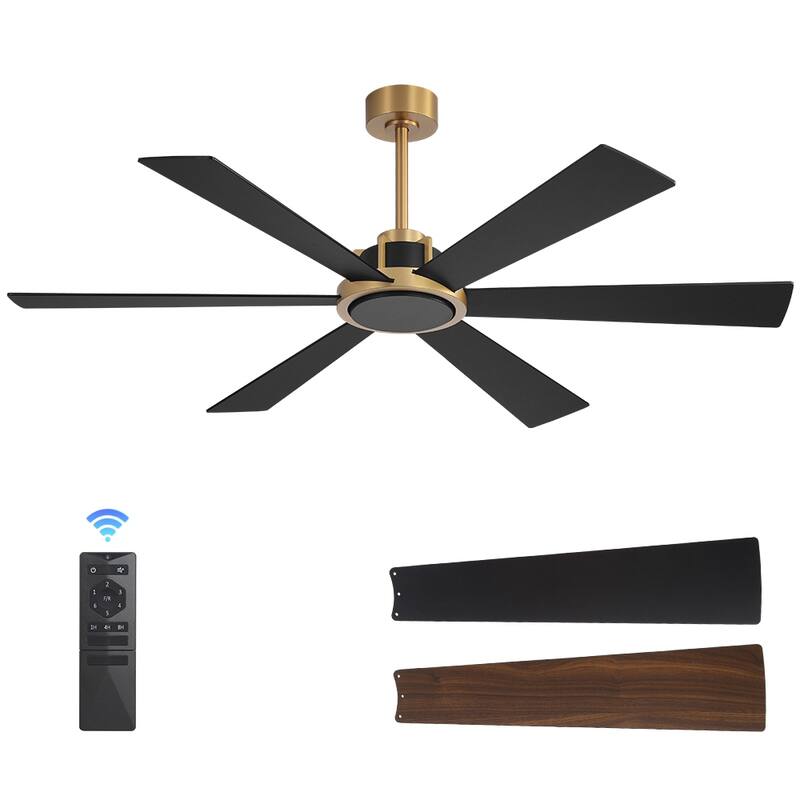 MLiAN Ceiling Fan 60inch Playwood Blades Remote Control 6-Speed DC - 60'' - Black/Gold