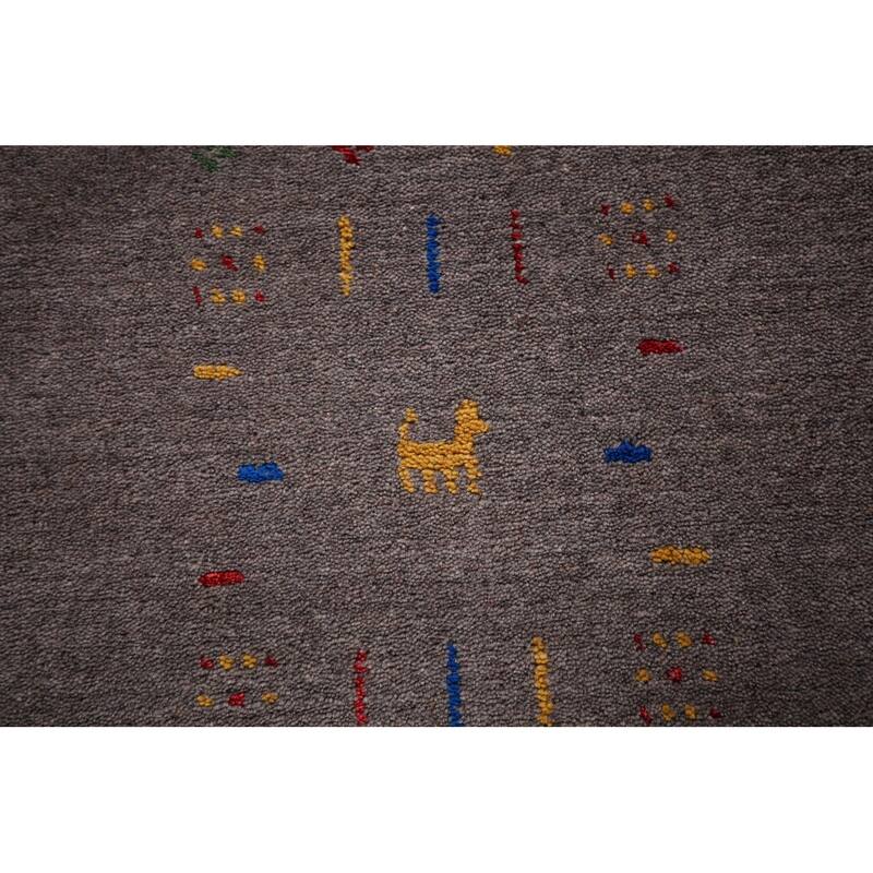 Tribal Gabbeh Area Rug Handmade Grey Wool Carpet - 8'2"x 9'11"