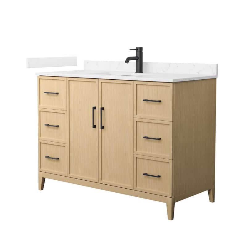 Elan 48-inch Single Vanity, Cultured Marble Top - White Oak, Black Trim, Carrara Cultured Marble Top