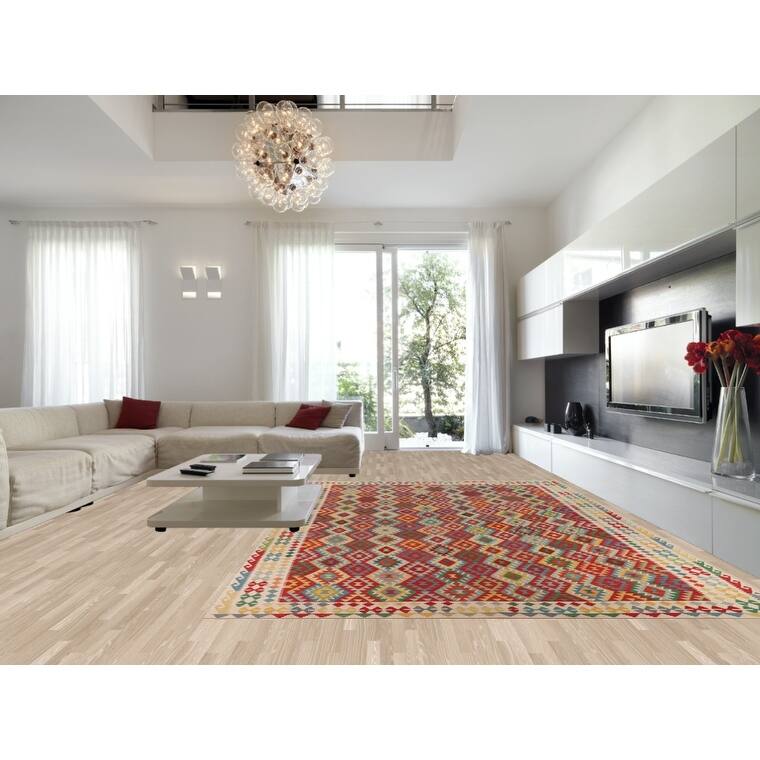 Geometric Multicolor Kilim Oriental Large Rug Flatweave Wool Carpet - 10'1"x 16'4"