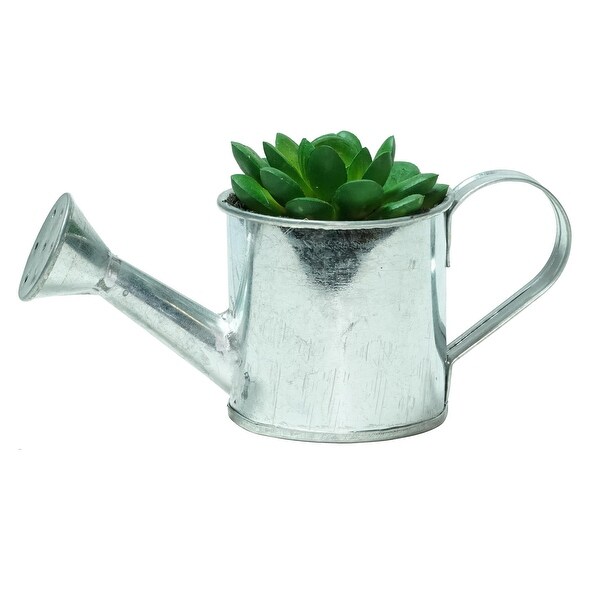 4” Tropical Forest Green Mini Artificial Rose Succulent in Tin Water Can - N/A