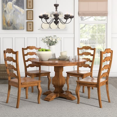 Eleanor Oak Round Solid Wood Top Ladder Back 5-piece Dining Set by iNSPIRE Q Classic