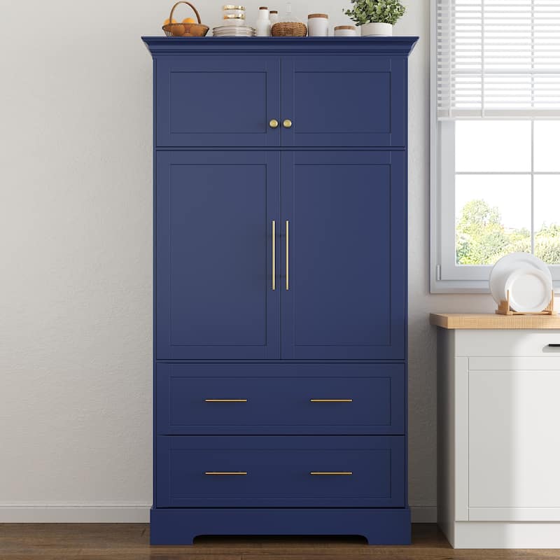 Roomfitters 73 Inch Large Kitchen Pantry with 4 Doors, Pull-Out Trays and Cake Pan Organizer